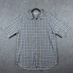 Vintage Y2K Anchor Blue Mechanic Skater Plaid Short Sleeve Button Shirt XL